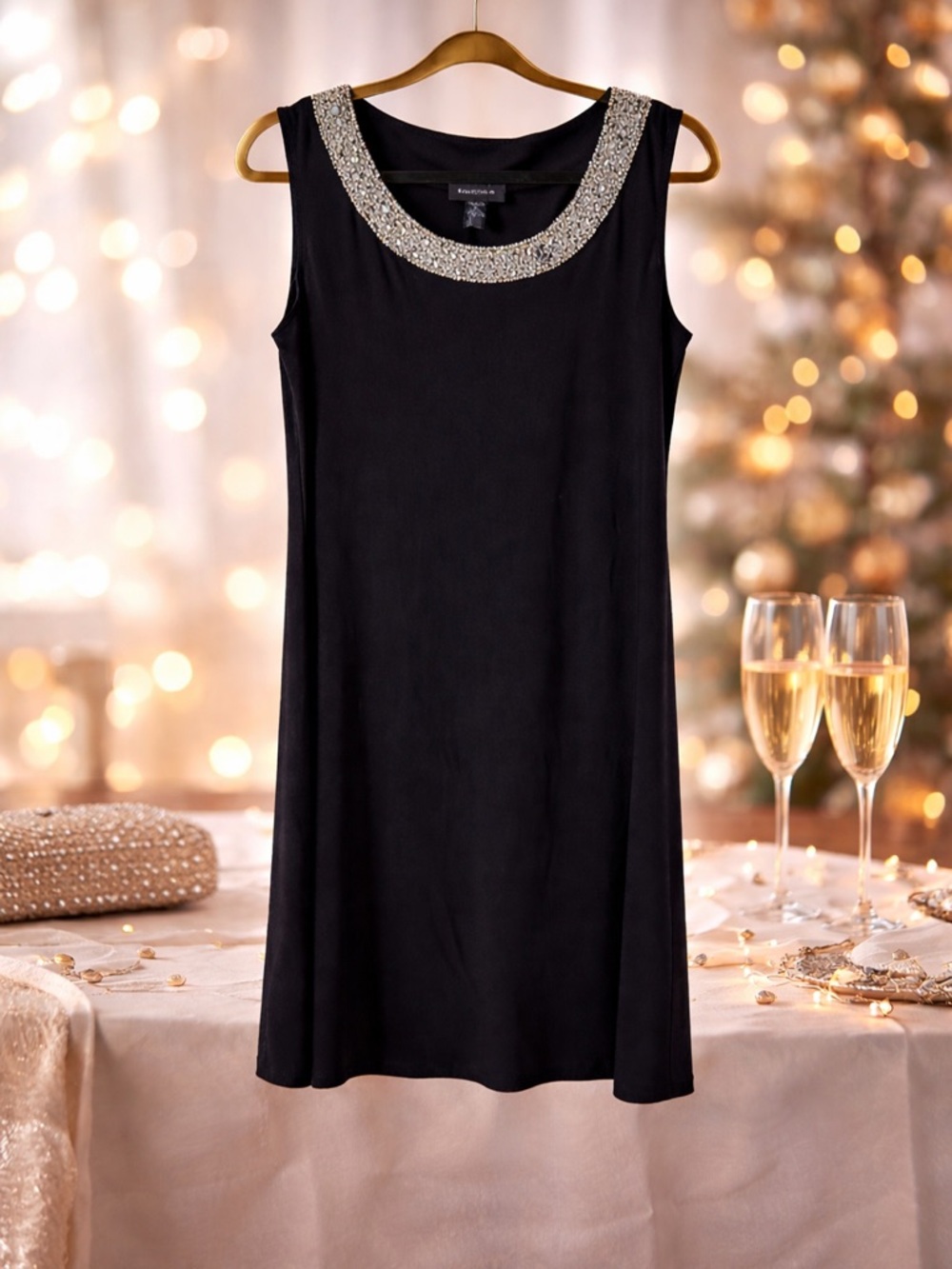 R&M Richards Black Beaded Neck Sleeveless Cocktail Dress Party Dress 10 - Picture 6 of 10